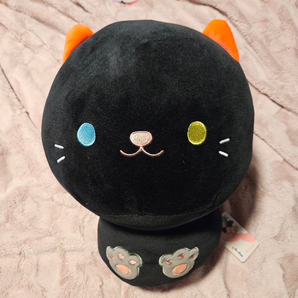 Kawaii Black Cat‎ Plush Orange Red Ears Bow Stuffed Animal Soft Kitten Toy 16"
